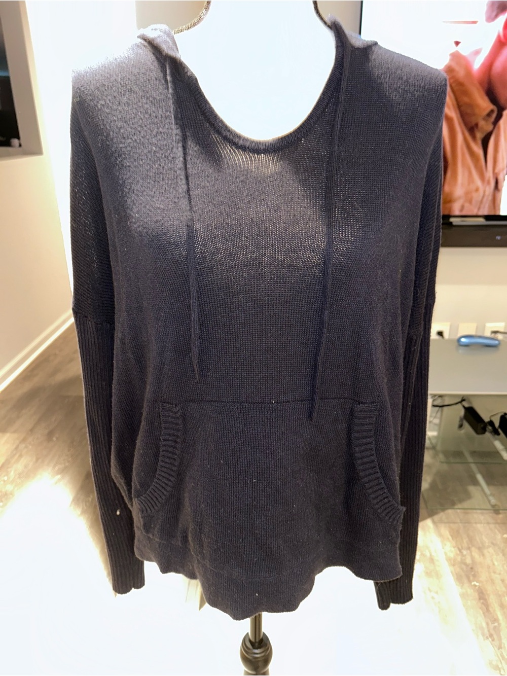 BDG Navy Scoop Neck Knit Hoodie Sweater